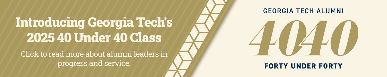 A banner linking to an article on alumni leaders in progress and service.