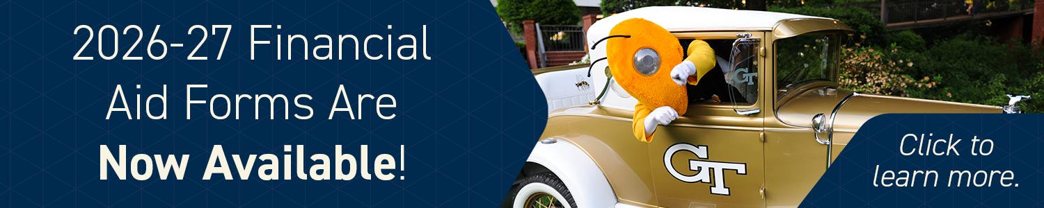 A banner linking to an learn more about financial aid forms.