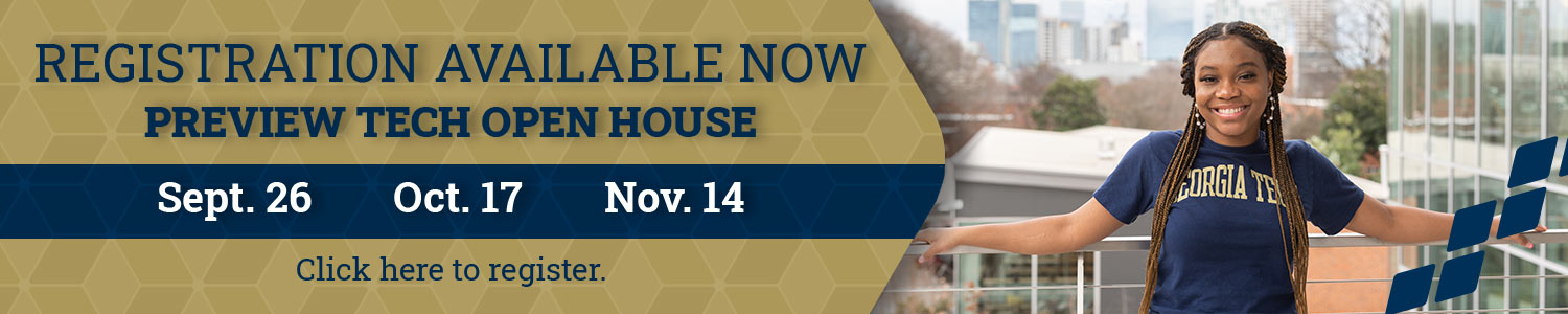 A banner linking to registering for Preview Tech open house.