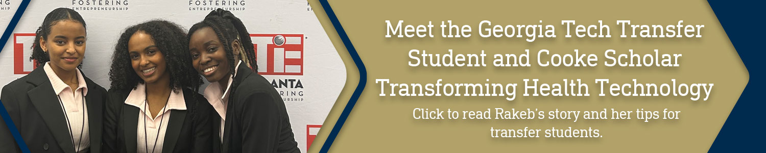 A banner linking to an article on a transfer student.
