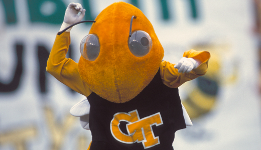 Buzz, Georgia Tech’s mascot, celebrates. 